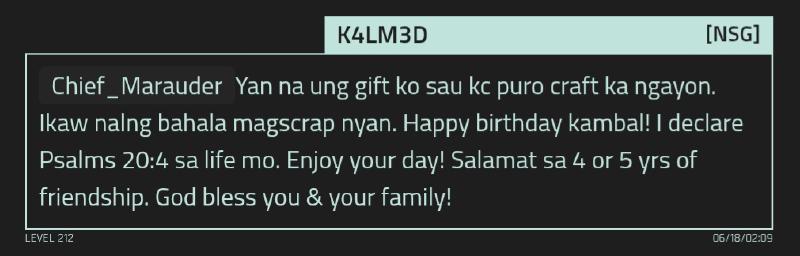 Birthday Message of K4LM3D to Chief_Marauder